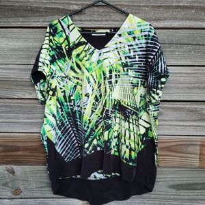Dana Buchman Green & Black Floral Top Blouse  XL